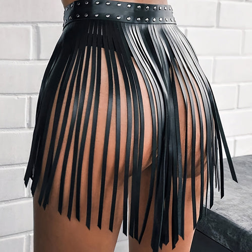 Temptress Fringe Mini Leather Skirt